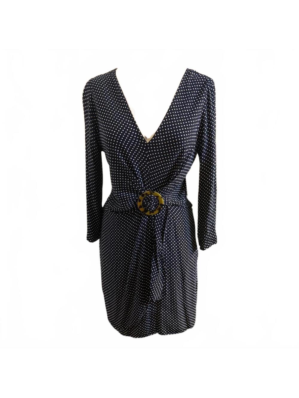 Topshop Navy Blue Polka Dot Belted Dress
